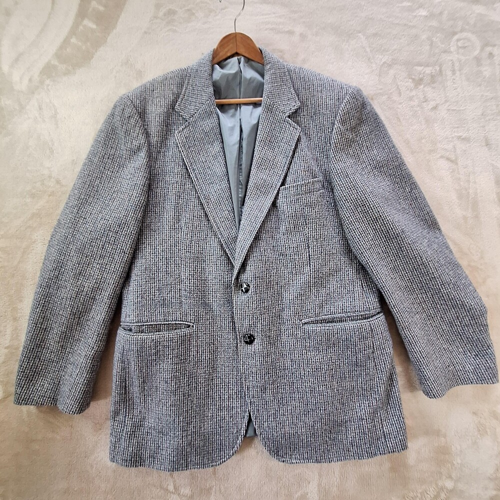 McGregor Blazer Mens Large Gray Wool Blend Tweed Check Sport Coat Jacket Classic